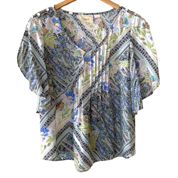 Anthropologie Maeve‎ Boho Peasant Floral Flutter Sleeve Top Blouse Size 0 - Picture 1 of 6